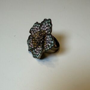 Vintage Floral Statement Ring with Pastel Accents